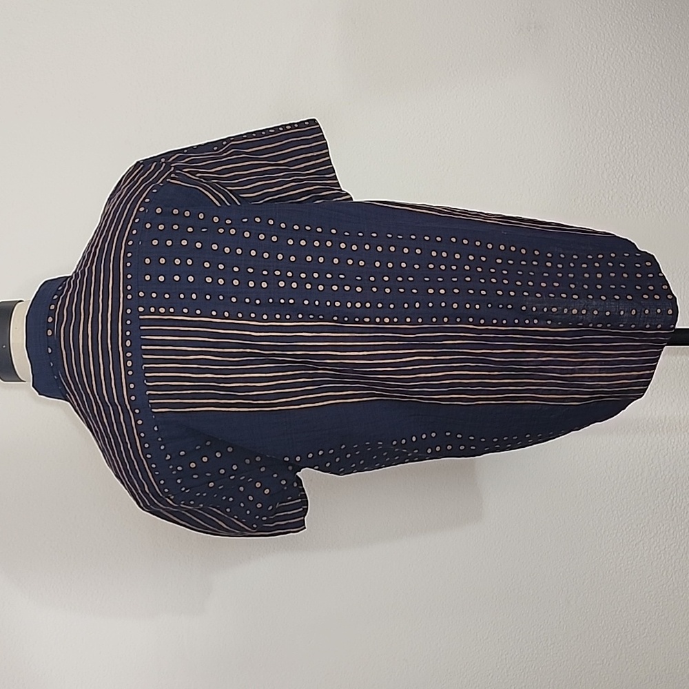 Vatpave Shirt Button Down Short Sleeve  Mens Polka dot and Stripe Navy Size M - Picture 9 of 11